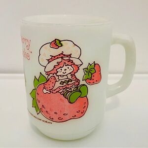 Strawberry Shortcake Vintage Mug 1980s White and Pink Glass Mug ~ Collectible